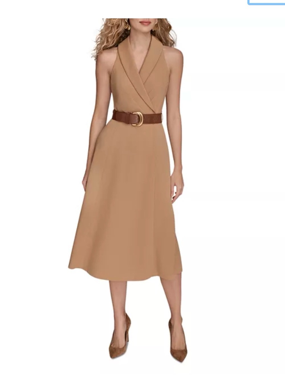 Donna Karen Sleeveless Tan Wrap Dress with Belt sz 2
